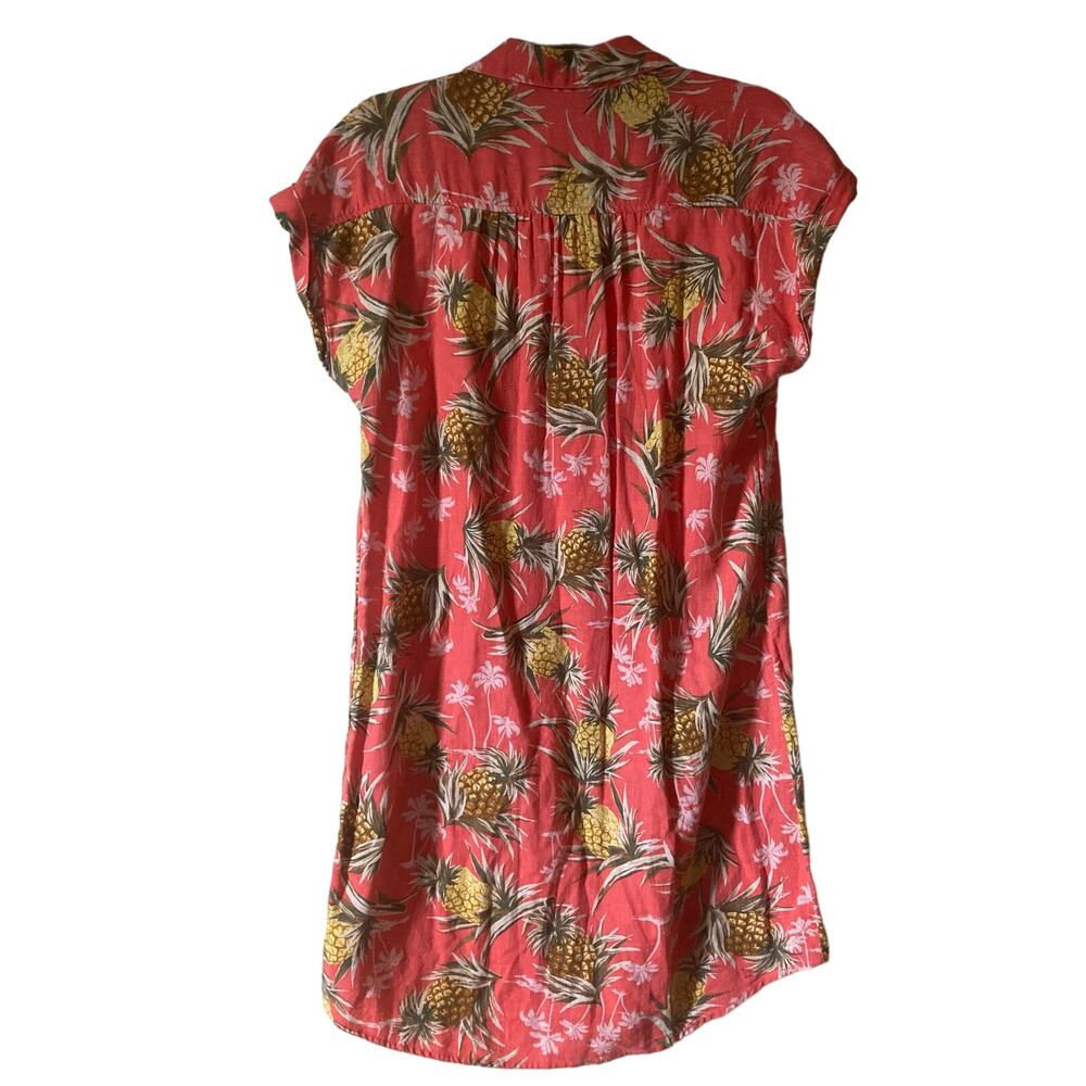 Old Navy Linen Blend Pineapple Tropical Print Shirt Dress Medium Beach Vacay - Picture 3 of 11